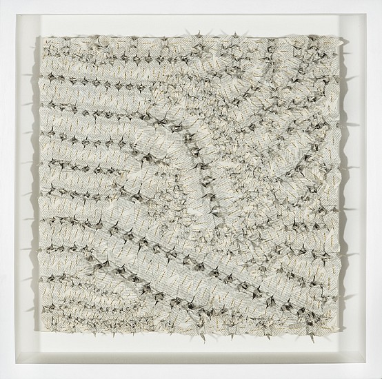 BRONWYN LACE, Encyclopædia Britannica III
2015, Origami Cranes Made from Encyclopædia Britannica Paper Stitched and Pinned into Canvas
