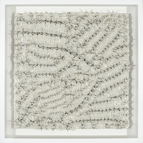 BRONWYN LACE, Encyclopædia Britannica II
2015, Origami Cranes Made from Encyclopædia Britannica Paper Stitched and Pinned into Canvas
