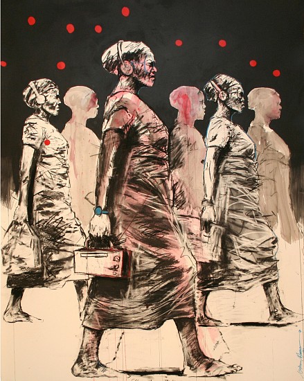 NELSON MAKAMO, They Move with Time
2014, Mixed Media on Paper