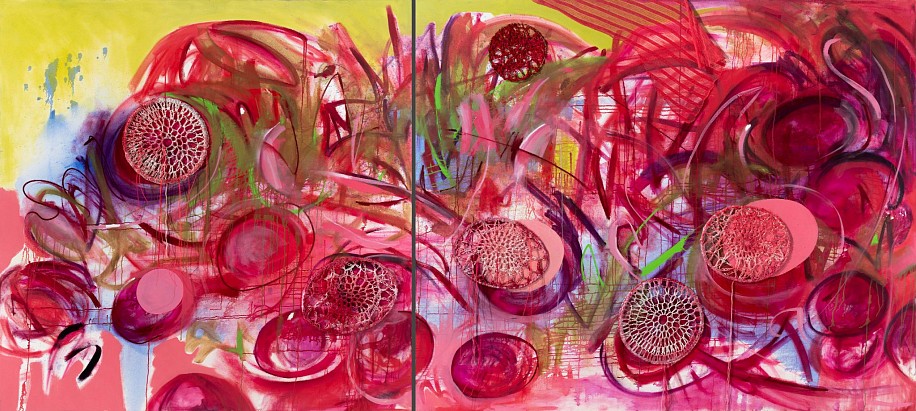 LIZA GROBLER, CELLS, CATARACTS AND WATER LILIES (DIPTYCH)
2019, OIL AND MIXED MEDIA ON CANVAS