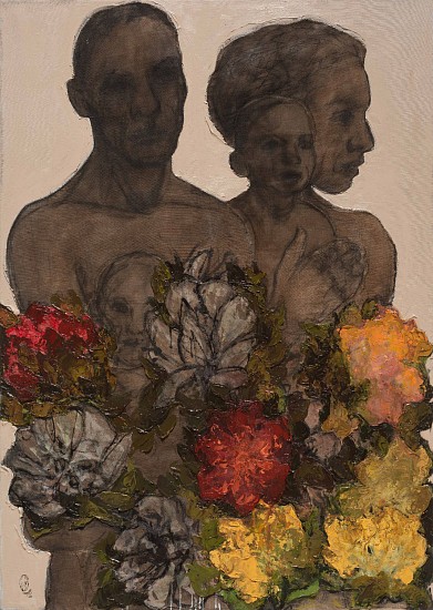 SHANY VAN DEN BERG, FAMILIA 2
2021, OIL AND CHARCOAL ON VINTAGE LINEN AND CUTOUTS