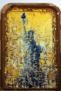 construction. liberty repurposed 2021 oil on wood and frame 108 x 75 cm