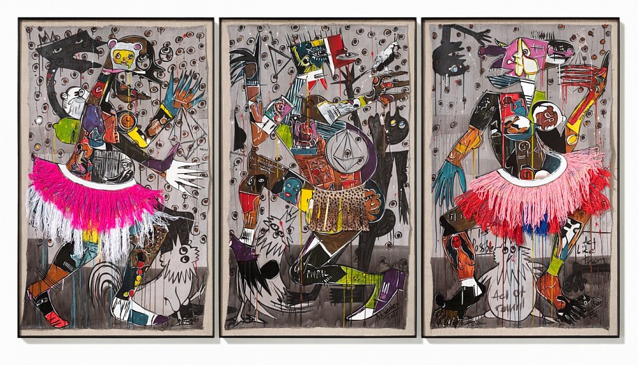 BLESSING NGOBENI, BEAUTIFUL SHADES OF CORRUPT STATE (TRIPTYCH)<br />
Mixed Media on Canvas