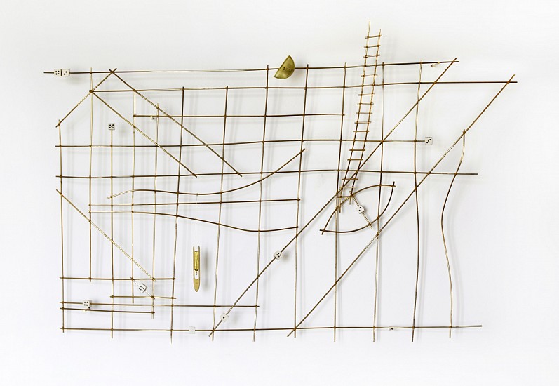 DIANA VIVES, IF THE SEAS CATCH FIRE
2022, BRASS RODS, BRASS WIRE AND PORCELAIN DICE