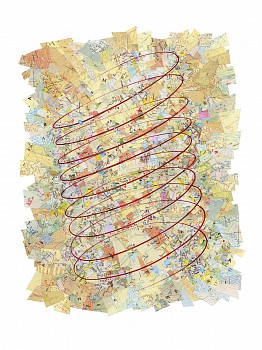 Distant Spool 2019 Reconfigured Map fragments on Acrylic Polyurethane Ground and Canvas