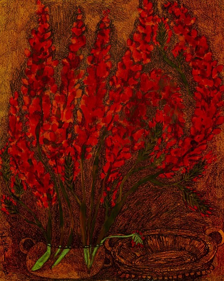 LADY SKOLLIE, UNTITLED (RED FLOWER STILL LIFE)
2022, CRAYON AND INK ON PAPER
