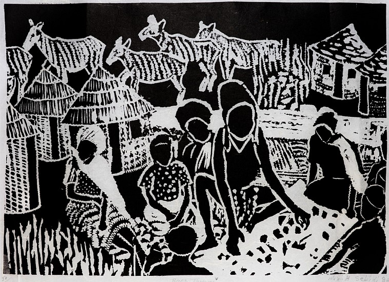 MMAKGABO HELEN SEBIDI, BONE THROWER
1986, LINOCUT ON PAPER