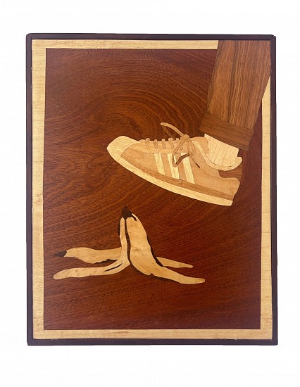 LUCA EVANS, THE FALL
2024, BIRCH, KIAAT, MAPLE, SAPELE AND WALNUT ON PINE, FRAMED IN SMOKED BIRCH