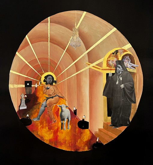 KEABETSWE SEEMA, SISTER ACT II: THESE SPIRITS SEEM TOO FAMILIAR
2024, OIL-BASED MONOPRINT, GOLD LEAF AND COLLAGE ON FABRIANO