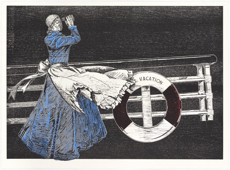 MARY SIBANDE, LEISURELY SAILING: SOPHIE WITH BINOCULARS
2025, LINOCUT WOODCUT