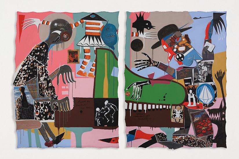 BLESSING NGOBENI, TEARS OF MELODY (DIPTYCH)
2025, MIXED MEDIA AND COLLAGE ON CANVAS