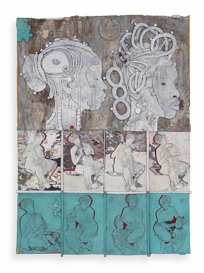 THONTON KABEYA, PERSONA 1
2025, CHALK PAINT, ACRYLIC AND NEWSPAPER INK ON CANVAS