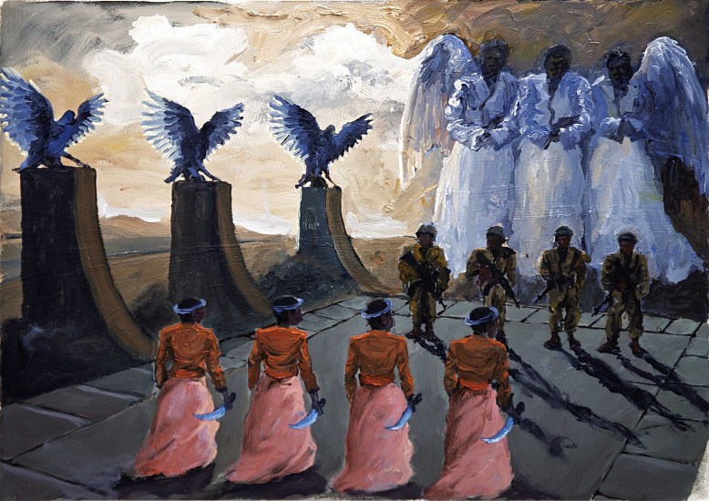 NDIKHUMBULE NGQINAMBI, HOLY WAR
2025, OIL ON PAPER