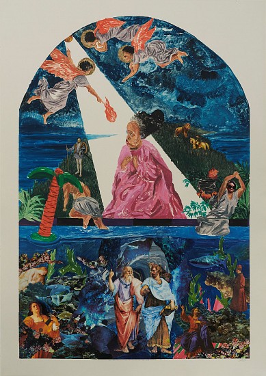 KEABETSWE SEEMA, THE SUN SET ON HER WRATH, AS THE TIDE ROSE TO HER KNEES
2025, OIL-BASED MONOPRINT AND COLLAGE ON FABRIANO