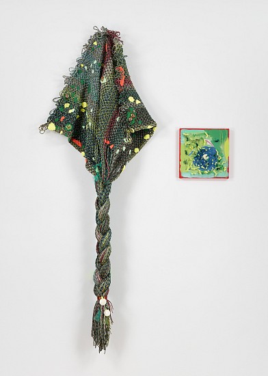 LIZA GROBLER, UNKNOWN INTRUSIONS OF MAGIC
2025, ROPE, AIR DRYING CLAY, OIL, OSTRICH EGG, GLITTER AND BUTTONS