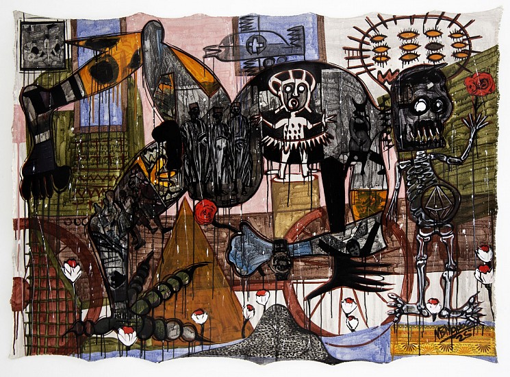 BLESSING NGOBENI, RESTING DICK #LAST PLACE OF REST
2025, MIXED MEDIA AND COLLAGE ON CANVAS