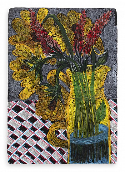 LADY SKOLLIE, ALOES & SUNFLOWERS WITH MAASAI SHUKA
2024, CRAYON AND INK ON FABRIANO