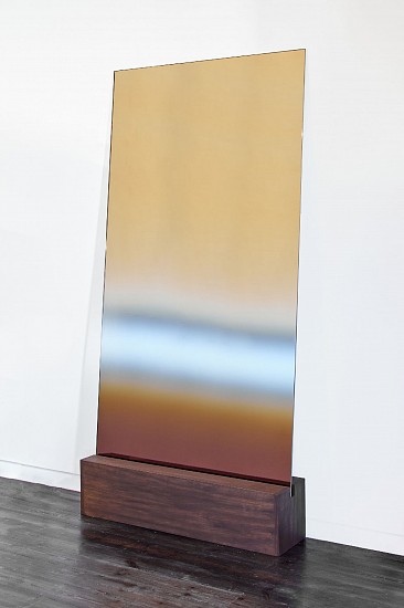 WATER DIXON, LACUNA: THE HORIZON
2026, SPECTRUM HONEY AND PLUM TRANSPARENT ON 10mm GLASS WITH WOODEN BLOCK