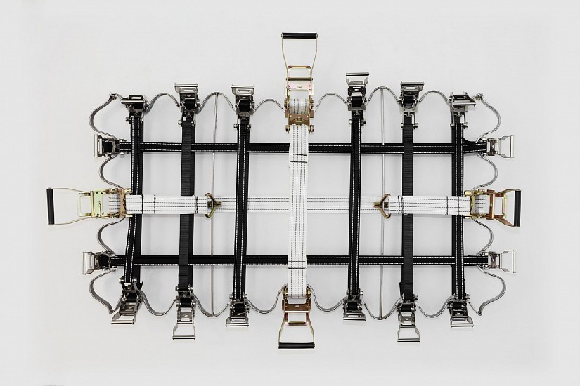 MATTHEW MICHAEL, TRIUMPH, AS IN TRIUMPHANT
2026, MILD STEEL, PROTECTIVE COATING, WEBBING, TIE-DOWN HOOKS, STAINLESS STEEL AND ZINC-PLATED STEEL RATCHETS
