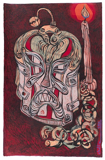 LADY SKOLLIE, SCOLDS BRIDLE: FOR TAKING TOO MUCH AND TOO LOUDLY
2026, INK AND CRAYON ON FABRIANO PAPER